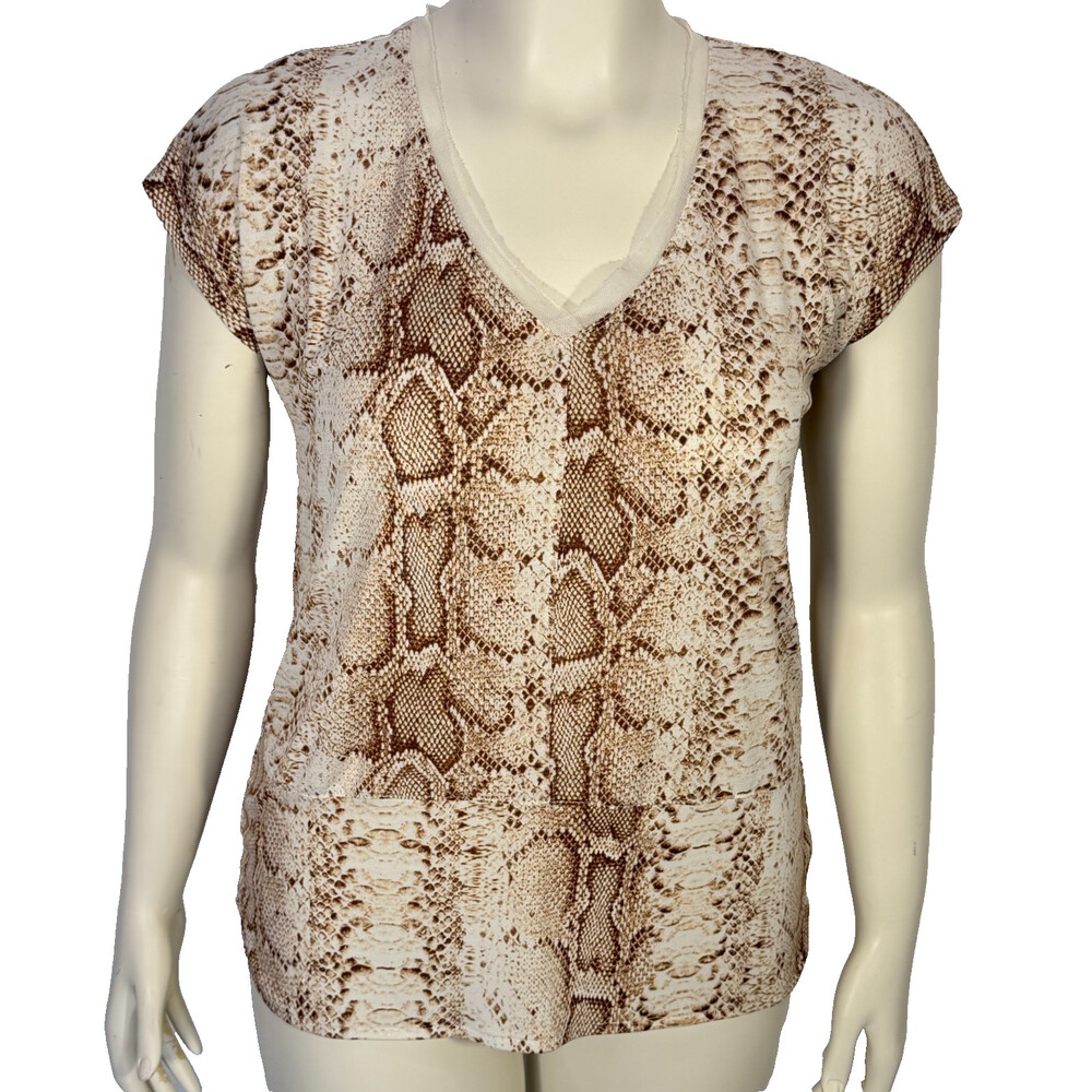 Bar III Mesh Dolman Blouse Wmen's S fit to L Snake Print V-Neck Stretch